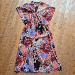 Urban Lux Resort Cover Up One Size Orange Black Floral